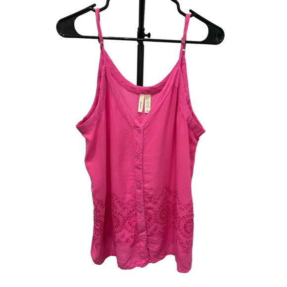Marisol Women's Pink Embroidered Button-Front Sleeveless Camisole Top L - Picture 1 of 8